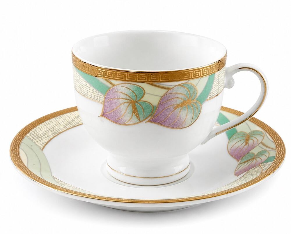 Casati Bavaria Germany Fine Porcelain Cup & Saucer Gold Trim Leaf Pattern Set